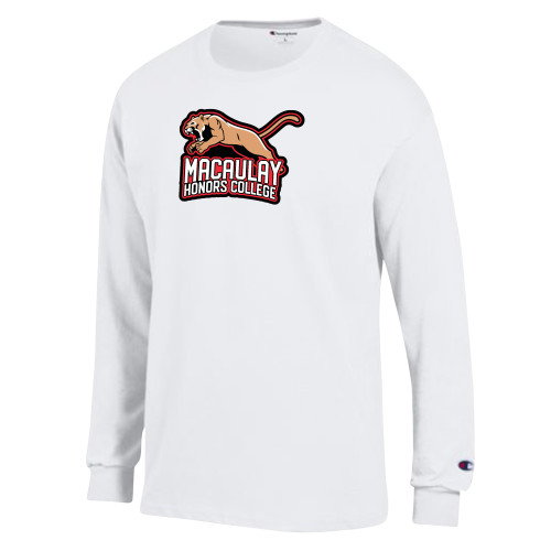 Champion White Long Sleeve T Shirt-Macaulay Mountain Lion