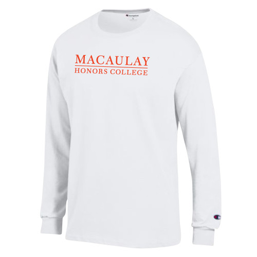 Champion White Long Sleeve T Shirt-Primary Mark