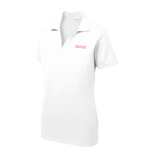 Womens White Dry Mesh Polo-Primary Mark