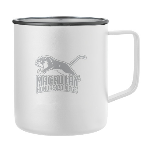 Rover Camp Vacuum Insulated White Mug 14oz-Macaulay Mountain Lion Engraved