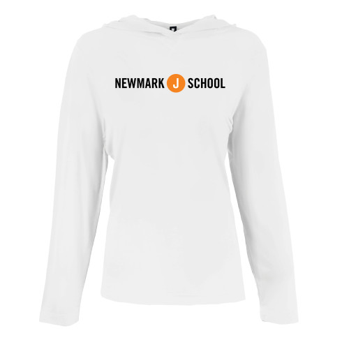 Womens White Long Sleeve Hooded Tee-Short Logo Circle