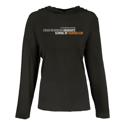 Womens Black Long Sleeve Hooded Tee-Primary Logo