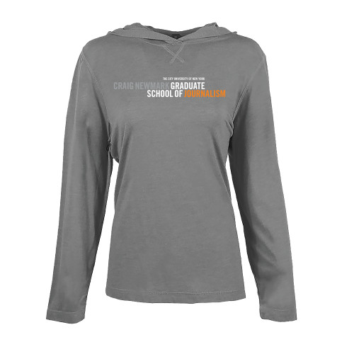 Womens Grey Heather Long Sleeve Hooded Tee-Primary Logo
