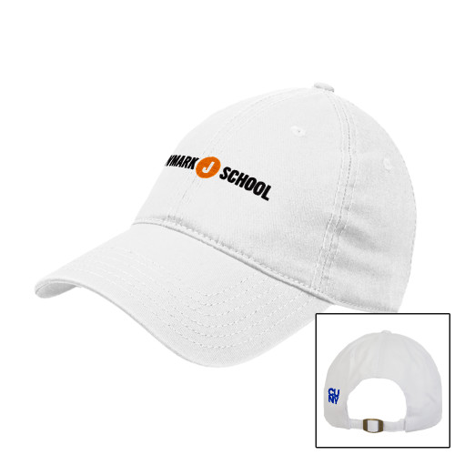 White Unstructured Adjustable Low Profile Hat-Short Logo Circle