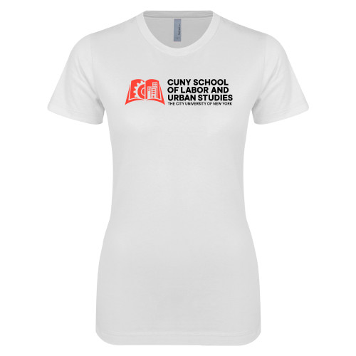 Next Level Womens White Boyfriend Tee-SLU CUNY Stacked