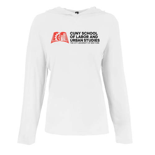 Womens White Long Sleeve Hooded Tee-SLU CUNY Stacked
