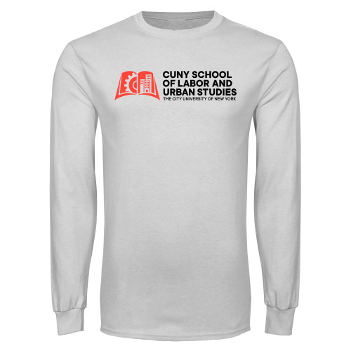 White Long Sleeve T Shirt-SLU CUNY Stacked