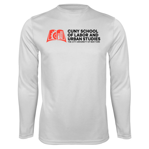 White Performance Long Sleeve Shirt-SLU CUNY Stacked