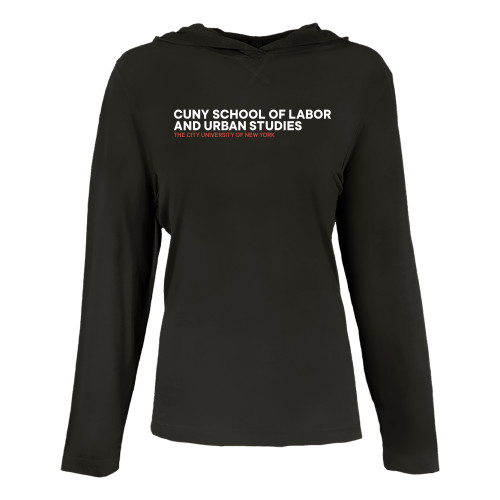 Womens Black Long Sleeve Hooded Tee-SLU Logotype