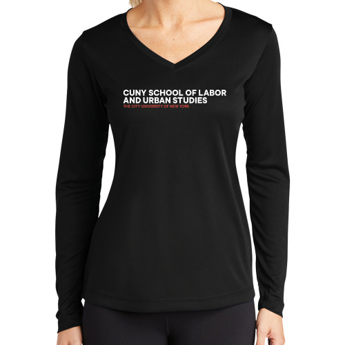 Womens Black Performance Long Sleeve V Neck Shirt-SLU Logotype