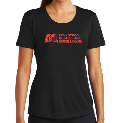 Womens Black Performance Tee-SLU CUNY Stacked