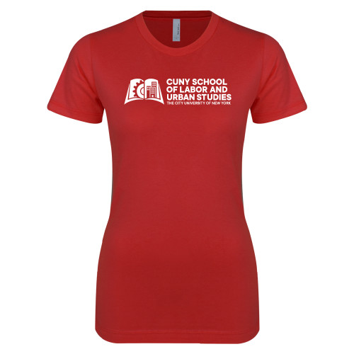 Next Level Womens Red Boyfriend Tee-SLU CUNY Stacked
