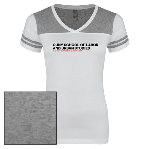 Womens White/Heather Grey Varsity V Neck Tee -SLU Logotype