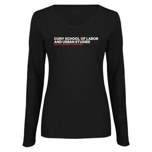 Womens Black Long Sleeve V Neck Tee -SLU Logotype