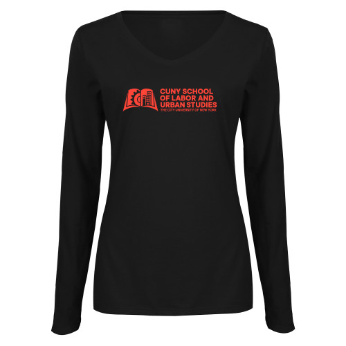 Womens Black Long Sleeve V Neck Tee -SLU CUNY Stacked