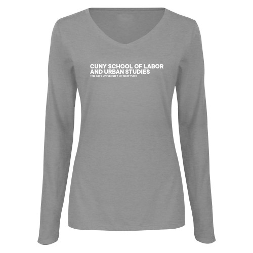 Womens Grey Long Sleeve V Neck Tee -SLU Logotype