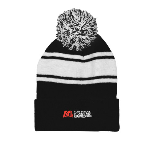 Black/White Two Tone Knit Pom Beanie w/Cuff-SLU CUNY Stacked
