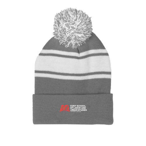 Grey/White Two Tone Knit Pom Beanie w/Cuff-SLU CUNY Stacked