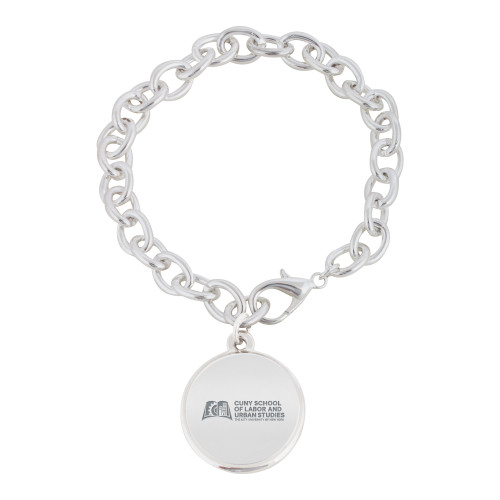 Silver Charm Bracelet with Round Charm-SLU CUNY Stacked Engraved