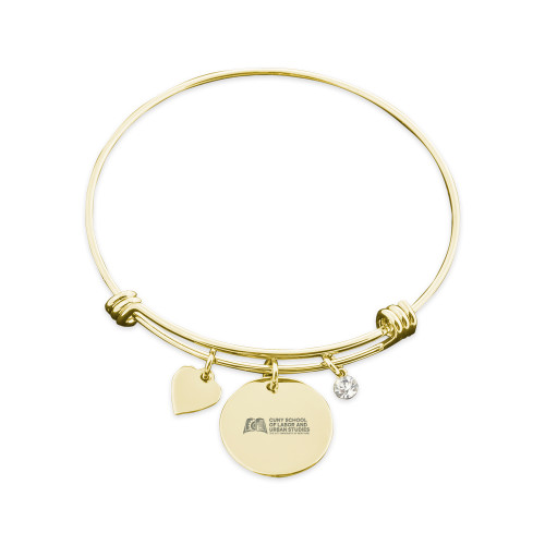 Olivia Sorelle Gold Bangle Bracelet with Round Pendant, Heart and Jewel-SLU CUNY Stacked Engraved