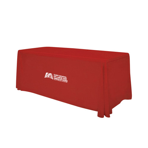 Red 6 foot Table Throw-SLU CUNY Stacked