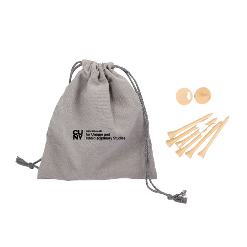 Bamboo Golf Tee Set w/ Grey Recycled Pouch-CUNY Baccalaureate Primary Mark