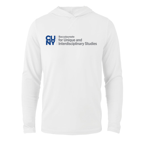 White Long Sleeve Hooded Tee-CUNY Baccalaureate Primary Mark