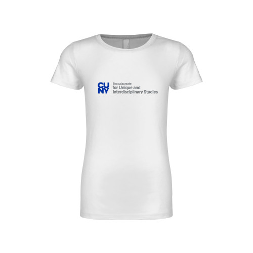 Next Level Girls White Fashion Fit T Shirt-CUNY Baccalaureate Primary Mark