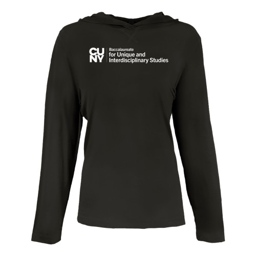 Womens Black Long Sleeve Hooded Tee-CUNY Baccalaureate Primary Mark