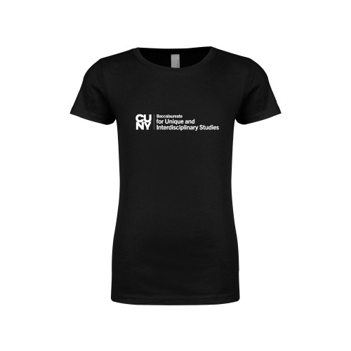 Next Level Girls Black Fashion Fit T Shirt-CUNY Baccalaureate Primary Mark