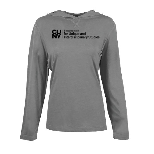 Womens Grey Heather Long Sleeve Hooded Tee-CUNY Baccalaureate Primary Mark
