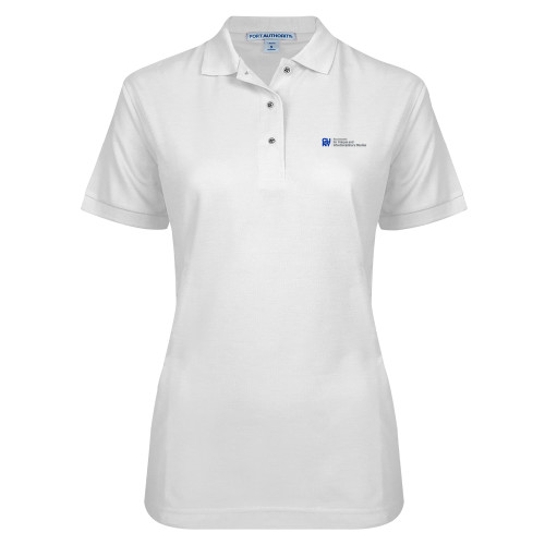 Womens Silk Touch White Pique Polo-CUNY Baccalaureate Primary Mark
