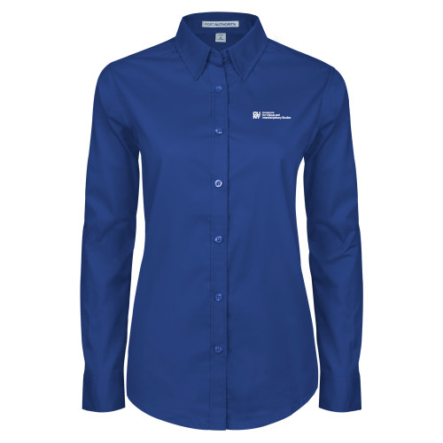 Womens Royal Twill Button Down Long Sleeve -CUNY Baccalaureate Primary Mark
