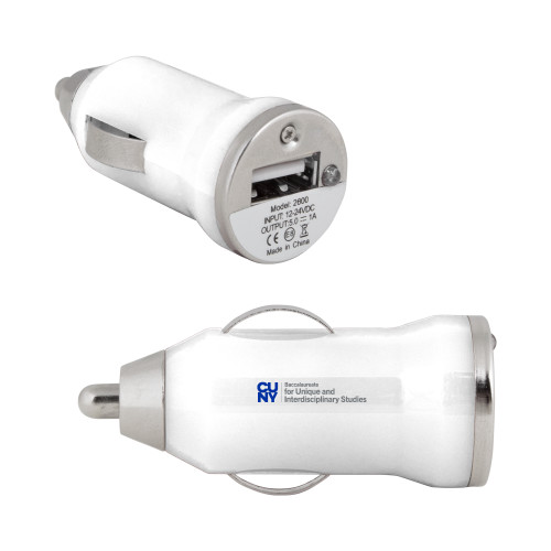 On the Go White Car Charger-CUNY Baccalaureate Primary Mark