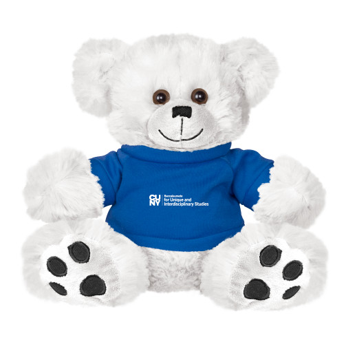Plush Big Paw 8 1/2 inch White Bear w/Royal Shirt-CUNY Baccalaureate Primary Mark