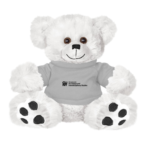 Plush Big Paw 8 1/2 inch White Bear w/Grey Shirt-CUNY Baccalaureate Primary Mark