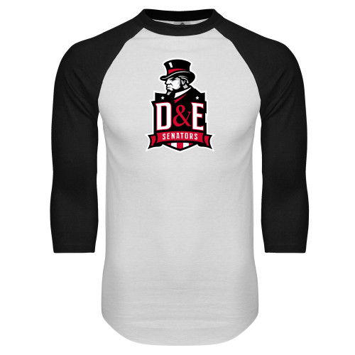  White/Black Raglan Baseball T Shirt - DE Senators