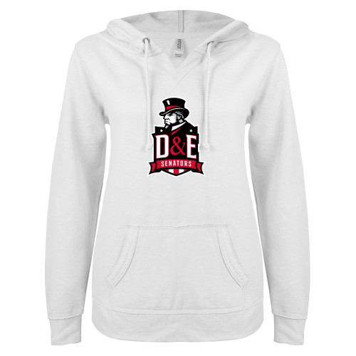 Davis & Elkins ENZA Womens White V Notch Raw Edge Fleece Hoodie