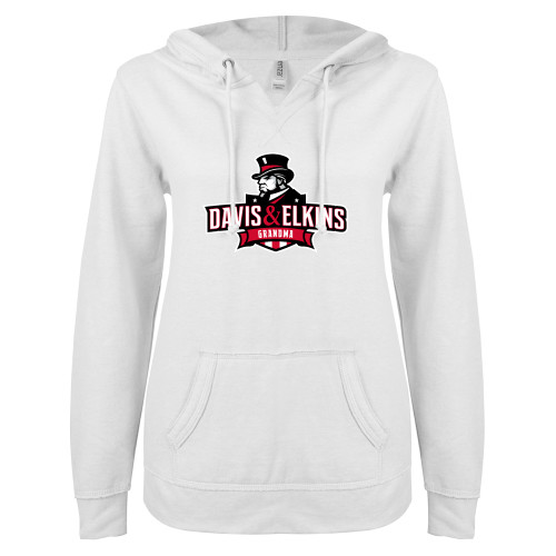  ENZA Womens White V Notch Raw Edge Fleece Hoodie - Davis and Elkins Grandma