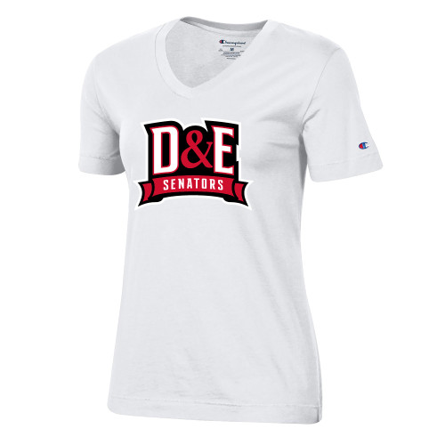  Champion Womens White VNeck Tee - D and E Senators