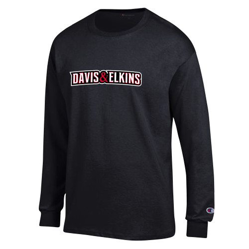  Champion Black Long Sleeve T Shirt - Davis and Elkins Wordmark
