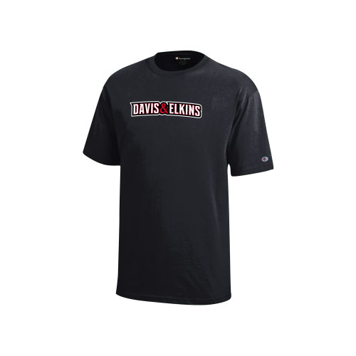  Champion Youth Black Short Sleeve Tee - Davis and Elkins Wordmark