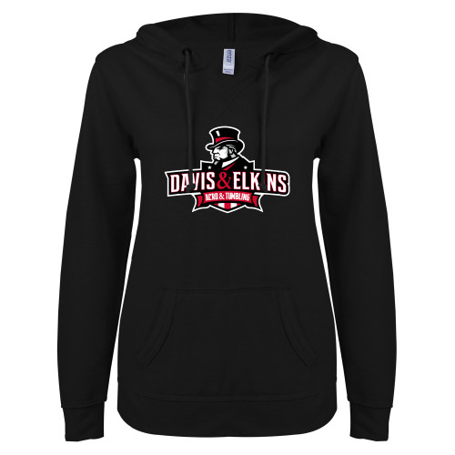  ENZA Womens Black V Notch Raw Edge Fleece Hoodie - Acro and Tumbling