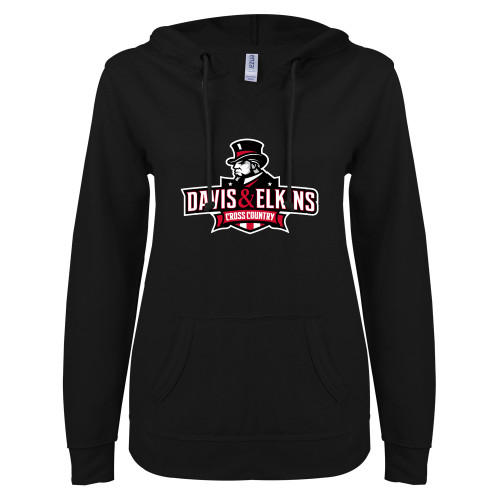  ENZA Womens Black V Notch Raw Edge Fleece Hoodie - Cross Country