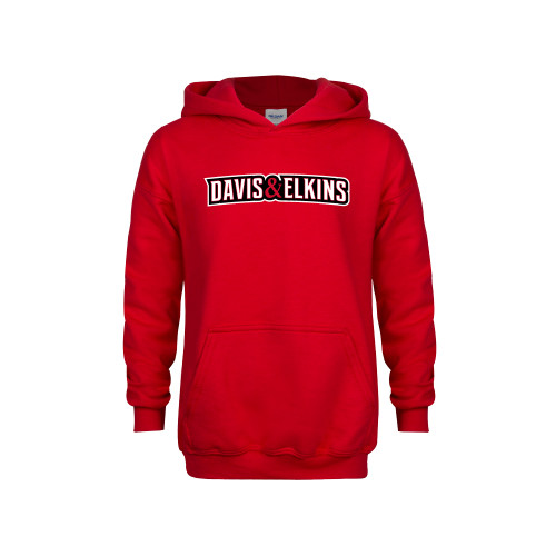  Youth Red Fleece Hoodie - Davis and Elkins Wordmark