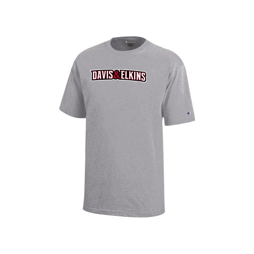  Champion Youth Grey Short Sleeve Tee - Davis and Elkins Wordmark