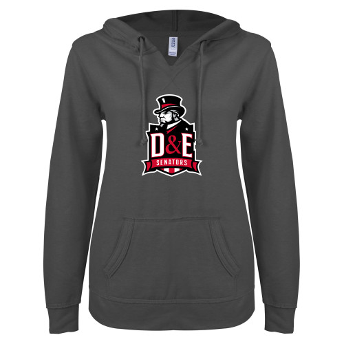 Main Image for  ENZA Womens Dark Heather V Notch Raw Edge Fleece Hoodie