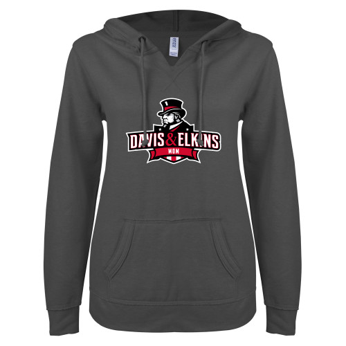 Main Image for  ENZA Womens Dark Heather V Notch Raw Edge Fleece Hoodie