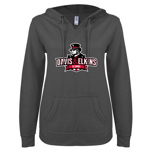 Main Image for  ENZA Womens Dark Heather V Notch Raw Edge Fleece Hoodie