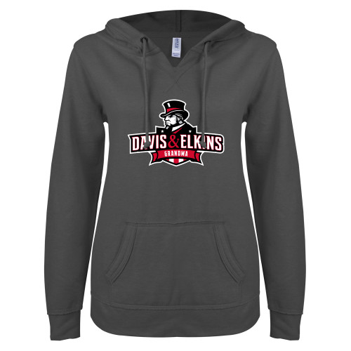 Main Image for  ENZA Womens Dark Heather V Notch Raw Edge Fleece Hoodie
